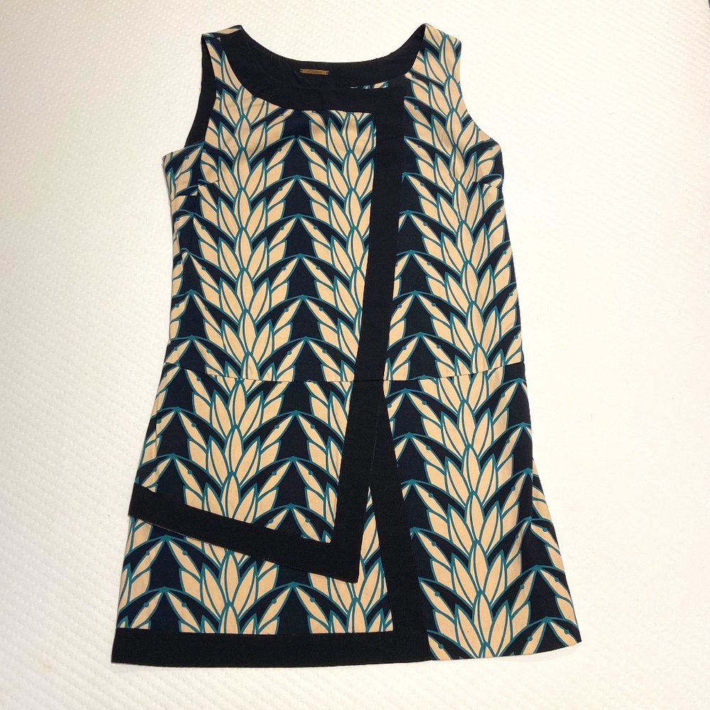 Skunkfunk Navy, Cream & Teal Leaf-Pattern Mini Dress